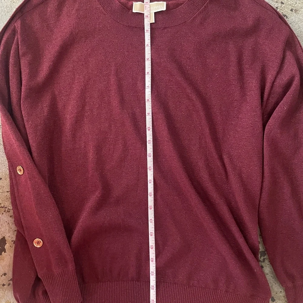 Michael Kors Maroon Red W/Shimmer Long Sleeved Sweater Gold Button Detail Sz 1XL